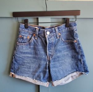 Levi's 501 dark wash button fly denim shorts